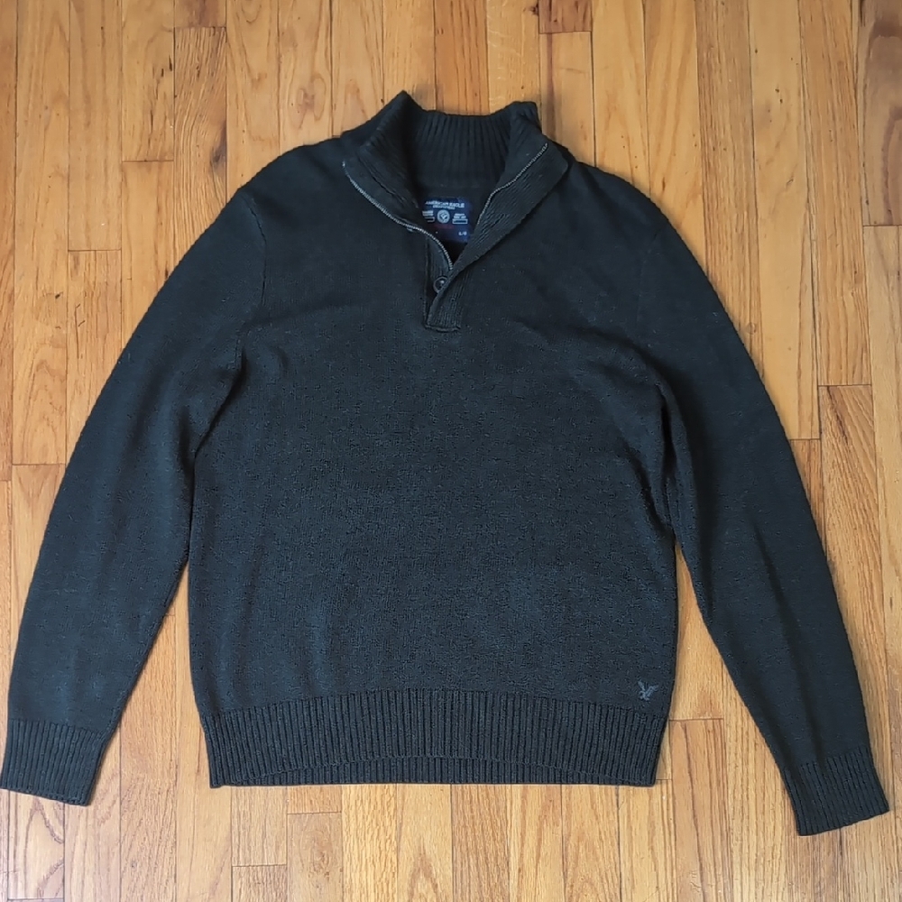 American Eagle Outfitters Black Zip Up Sweater With Buttons